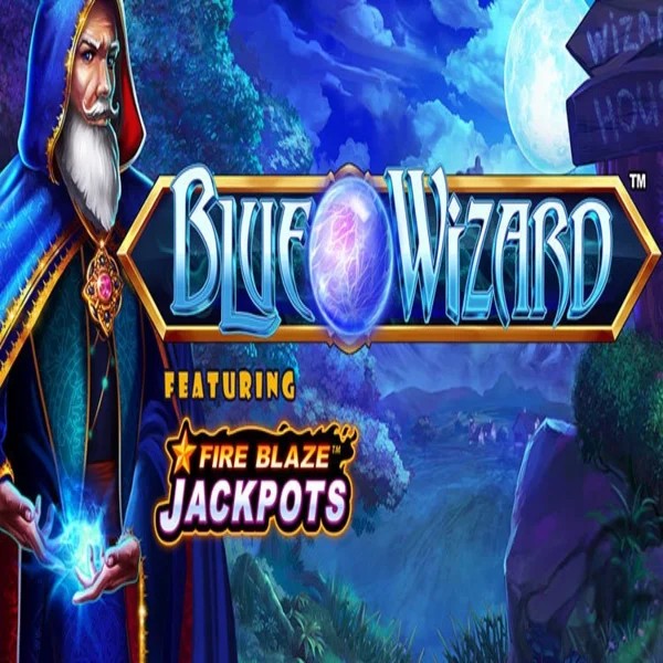 Official Slots logo: Blue Wizard Fire Blaze Jackpots by Rarestone Gaming at Flagman Casino